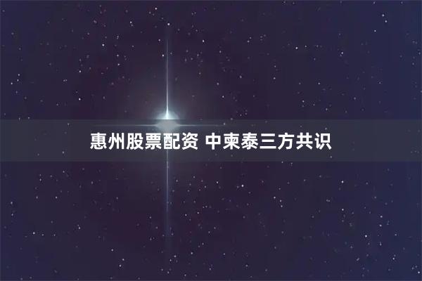 惠州股票配资 中柬泰三方共识